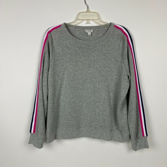 J Crew Sweatshirt Women Large Gray Striped Fleece Pullover Round Neck Athlesure - Picture 9 of 9